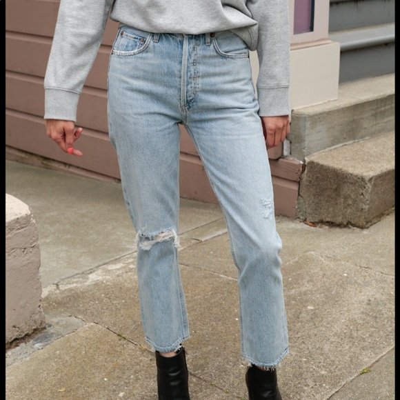 Agolde Riley High Rise Straight Crop Jeans in Shatter - Picture 3 of 8